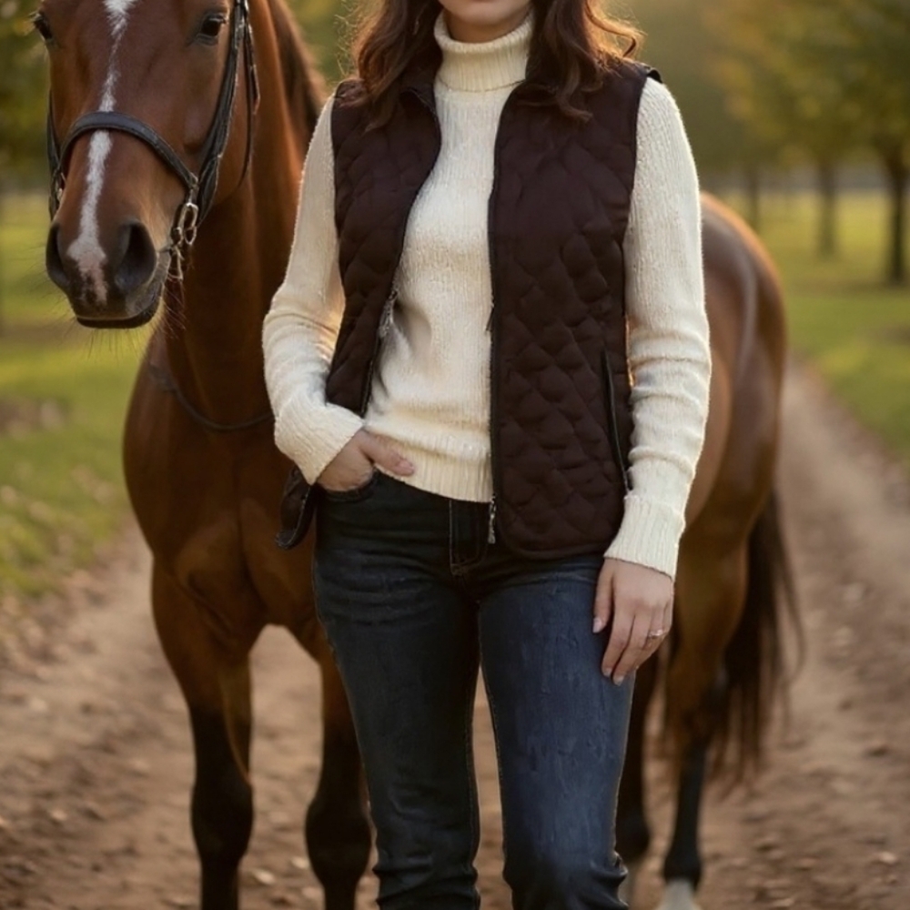 Eddie Bauer Black Goosedown Quilted Vest with Gold Accents